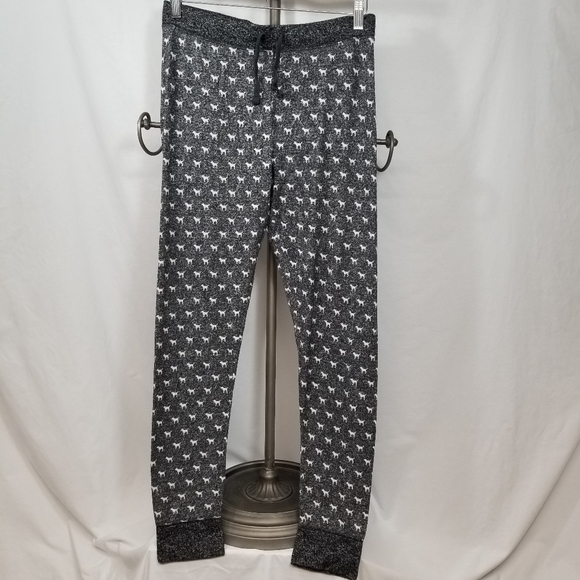 Pink Black Heather Women's 2 Piece Ultra Fleece Gold Print "Pink" Pajamas Medium - Picture 8 of 13